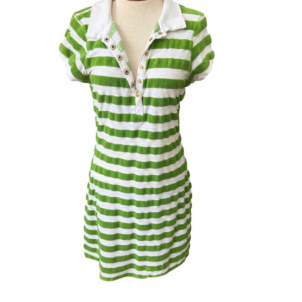 Twisted Heart Y2K Terry Stripe Dress Small Medium Preppy Polo Snap Front